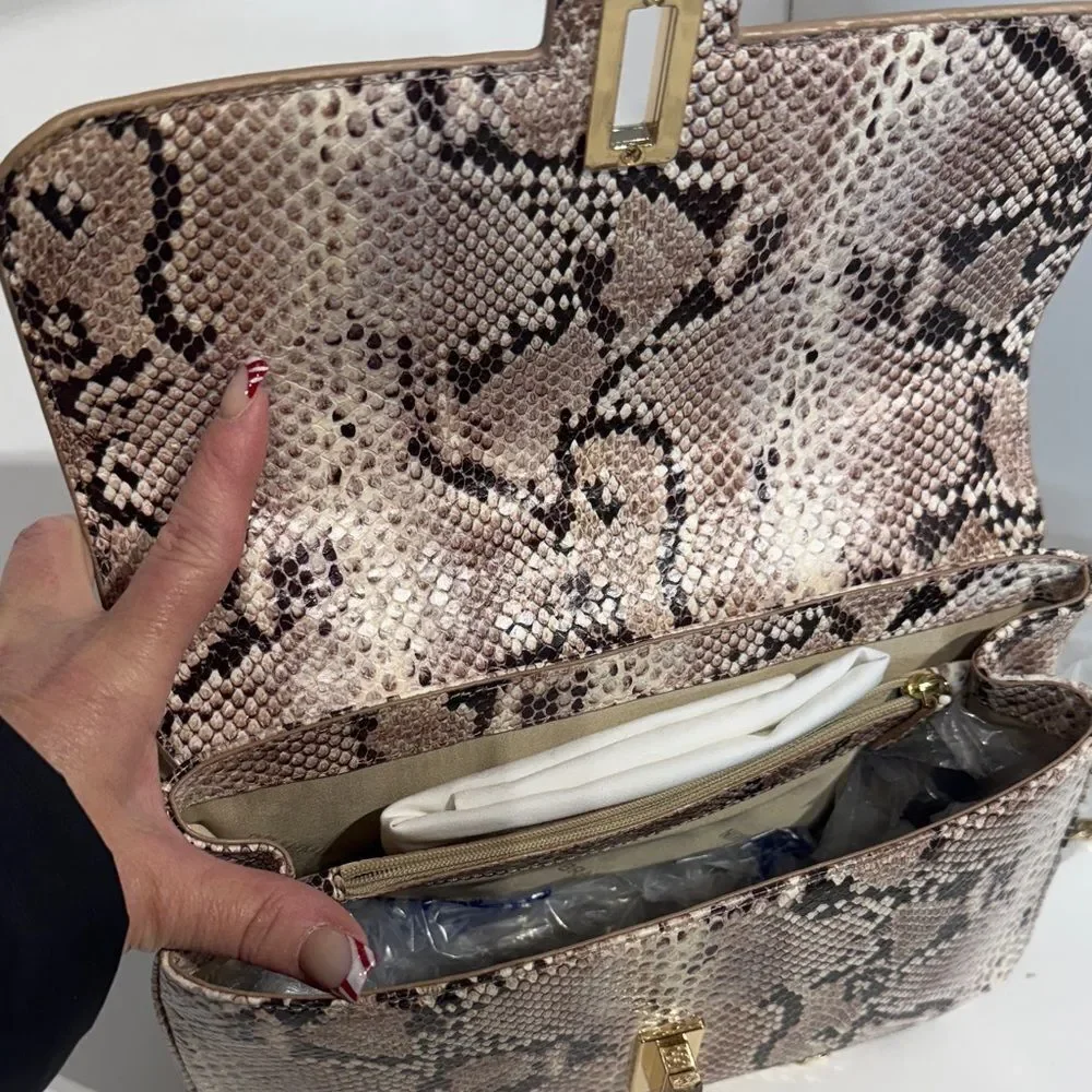 Brahmin Rosalie Snakeskin Crossbody Bag with Gold Chain